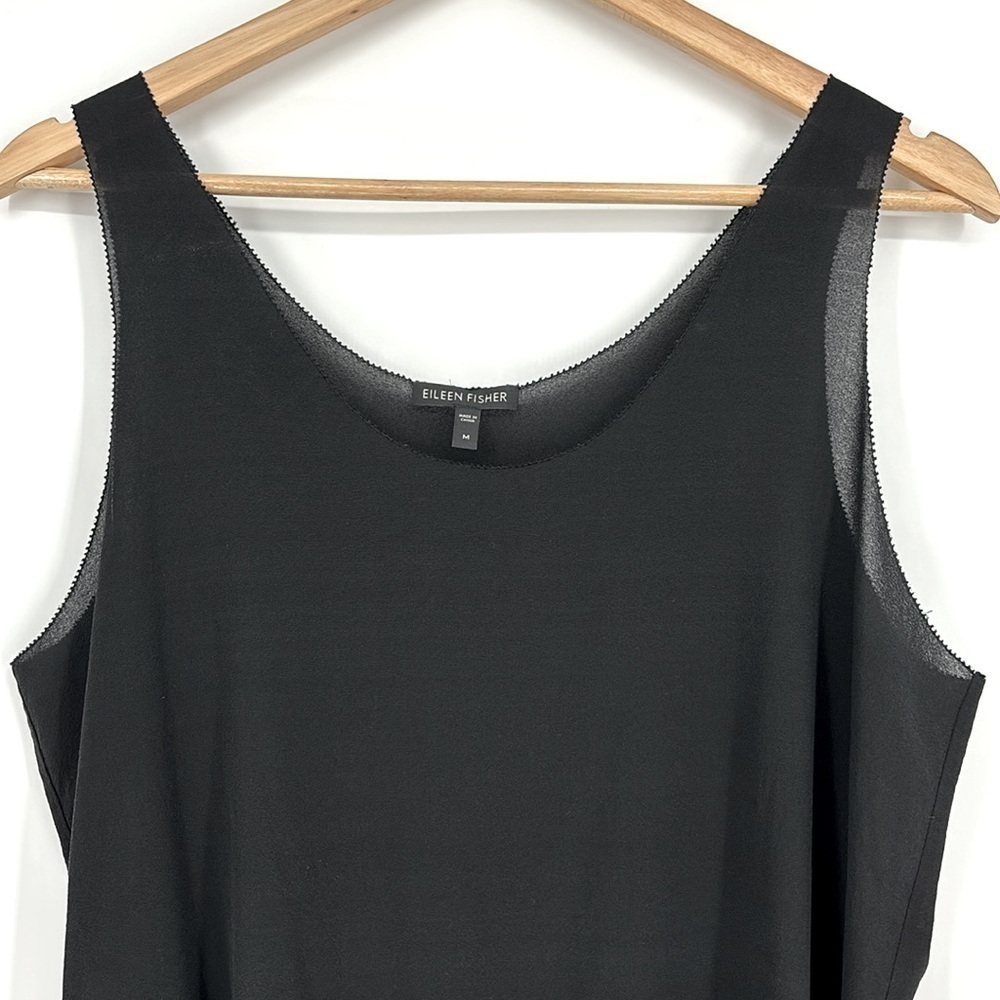 Eileen Fisher Silk Chiffon Sleeveless Black Dress Women’s Size Medium - Picture 2 of 9